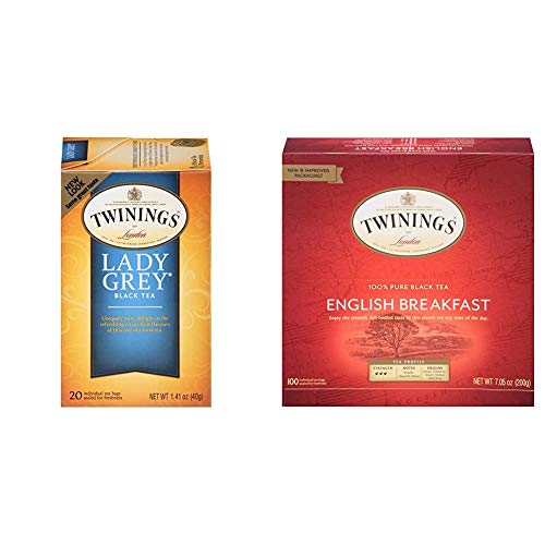 Twinings of London Lady Grey Black Tea Bags, 20 Count (Pack of 6) & English Breakfast Black Tea Bags, 100 Count (Pack of 1)