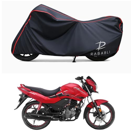 Image of Waterproof Bike Body Cover Compatible for | Hero Passion Pro XTec Disc | Taffeta Fabric, Red Piping Design, Bottom Elastic Fit | Dustproof, Sun UV & Rain Protection for All Bikes