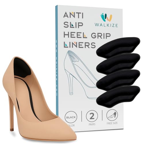 Image of Walkize Anti Slip Heel Pads for Shoes Women & Men - Cushioned Heel Grips - Shoe Inserts for Women - Blister Prevention, Heel Pain Relief & Comfort in High Heels, Dress Shoes (2 Pairs, Black)
