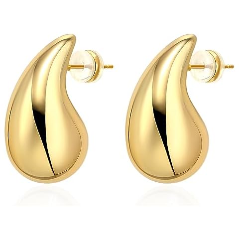 14K Gold Chunky Waterdrop Earrings for Women,Lightweight Hollow Teardrop Dangle Earrings,Gold Drop Earrings for Women Fashion Jewelry Gift Cover