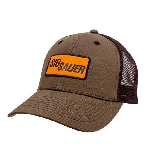 SIG SAUER Men's Leather Patch Adjustable Breathable Mesh Panels Sports Outdoor Shooting Hunting Military Green Trucker Hat