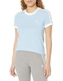 Cuello redondo acanalado adidas Originals Women\'s 3-Stripes Tee Clear Sky/White Large