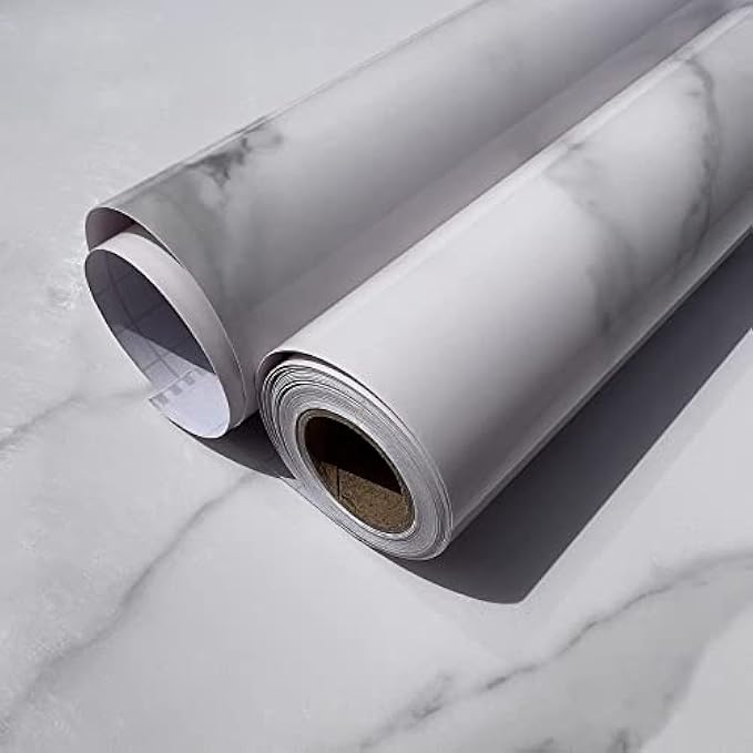 Holomey 16x354 inch White Marble Contact Paper Peel and Stick Marble Wallpaper Removable Granite Self Adhesive Paper White Waterproof Vinyl Sticker Marble Countertop Contact Paper For Kitchen Cabinets