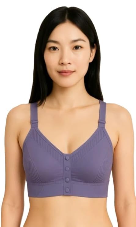 Women’s Front Open Bra with Button Closure Wirefree Padded Daily Bra for Comfort & Support Seamless Inner for Office, Home & Casual Outfits (in, Alpha, S, 70, A, 30, Regular, Big, Purple)-picture-36