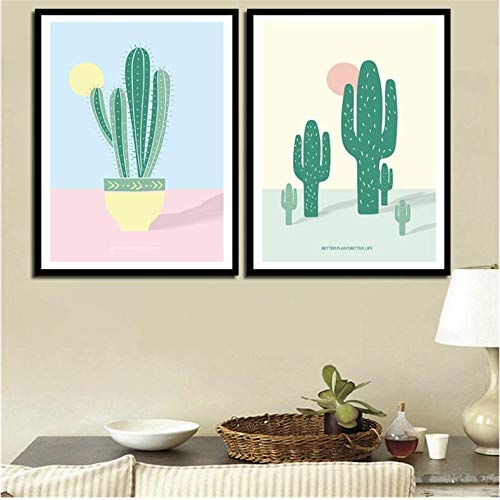 Toile Murale Princesse Cactus Impression HD 50x70cm pour Décoration Chambre Enfant