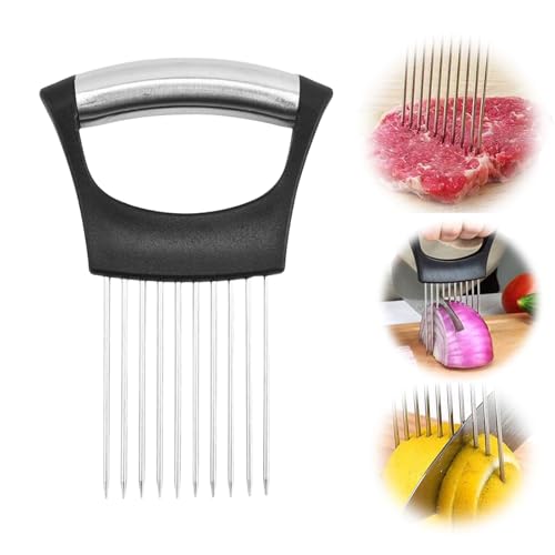 Upgraded Onion Holder for Slicing, Stainless Steel Lemon Slicer Onion Cutter for Vegetables, Avocados, Eggs, Meat, Kitchen Chopper Slicing Assistant Tool (1PC)