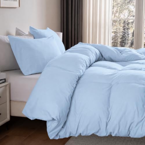 Image of Washed Light Blue Duvet Cover Set King Size,2 Pillow Shams, No Comforter