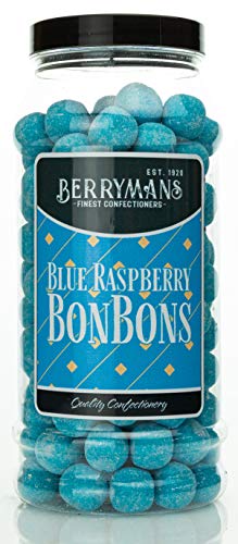 Original Blue Raspberry BonBons Retro Sweets Gift Jar By Berrymans Sweet Shop (Bon Bons) - Classic Sweets Traditional Taste.