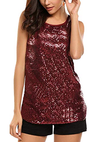 Débardeur paillettes femme haut sans manches col V top sexy décontracté