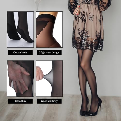 High Waisted Tights for Women - Back Seam Sheer to Waist Pantyhose Control Top, Comfortable Stretch Black Pantyhose (Sexy & Elegant, Plus Size XL-XXL)3