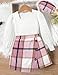 AGAPENG Girls Clothes Size 8-10 Outfit Square Neck White Jacquard Puff Long Sleeve T Shirt Tops Pink Plaid Mini Skirt Sets Shorts Beret Fall Dresses Winter Outfits Cute Clothes for 9-10