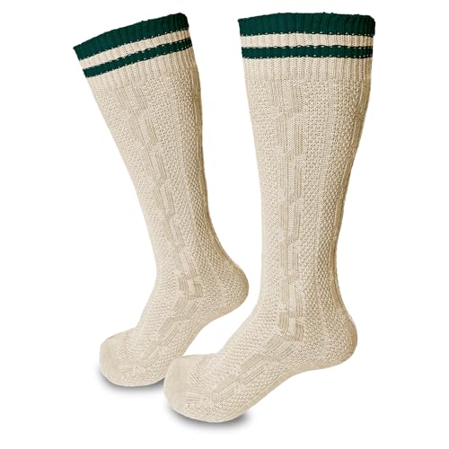 Steigenhfer Manufaktur Bavarian striped Socks men made of cozy cotton - for Oktoberfest and other festivities - Designed in Germany - Oktoberfest unisex socks - Beige-Green - 11.5-13