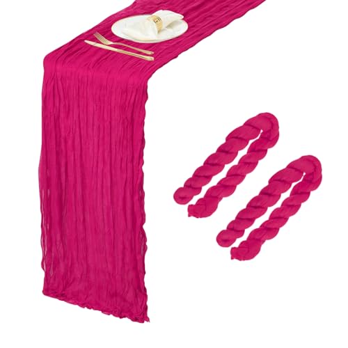 sourcing map Lot de 2 chemins de table en mousseline rose vif 3 m x 96,5 cm Chemin de table rustique en gaze pour décoration de table de fête, mariage,...