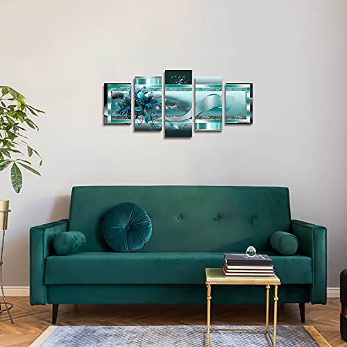 LUDUHU-Turquoise-Orchid-Flowers-Canvas-Print-Abstract-Green-Floral-Poster-Orchid-Wall-Art-Painting-Decor-for-Home-Decoration-Artwork-Picture-Bedroom-Green-Floral-AOversize-40x20inch