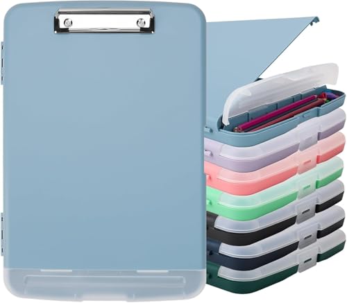 SFLHHDM クリップボード A4 二つ折り, バインダー a4 2つ折り 180度開閉可能, 収納ファイル, ペンホルダー付き ブルーグレー (ブルーグレー)