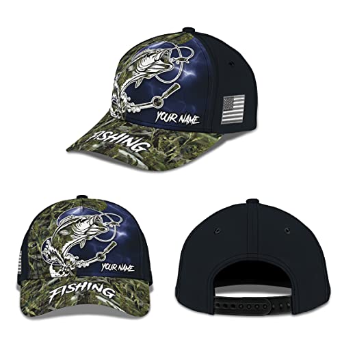 Mens Womens Custom Text Baseball Cap Graphic Largemouth Bass Fish Bite Bait Fisherman Going Fishing Hat With Adjustable Brim #TOP2