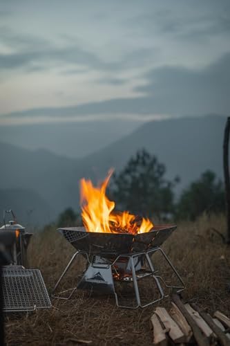 CAMPINGMOON Składane grille kempingowe ze stali nierdzewnej, przenośny grill na węgiel drzewny 35,5 cm, z torbą do przenoszenia MT-2