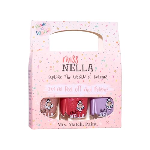 Miss Nella Good Vibes- Paquete de 3 esmaltes de uñas a base de agua, peel off, sin olor y seguro por los niños- Sugar Hugs (rosado), Abracadabra (rosado) & Butterfly Wings (lila)