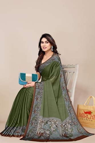 Image of MIRCHI FASHION Saree for Woman Chiffon Madhubani Print | Breathable Comfortable Printed Saree for Office and Regular Use (Available in 15 Designs)