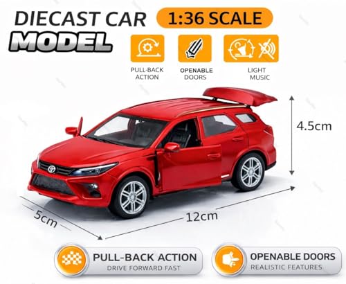 Image of 1:36 Scale Fortuner Toy Car - Toyota Die-Cast Mini Metal Pull Back SUV with Openable Doors, Lights & Music - Alloy Model Vehicle for Kids, Boys & Collectors【Red】