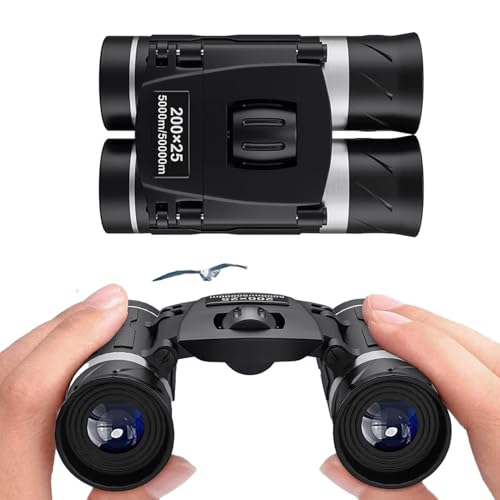 Prismáticos para adultos, 200 × 25 HD, compactos, de bolsillo, telescopio antideslizante portátil de alta definición para observación de aves y caza