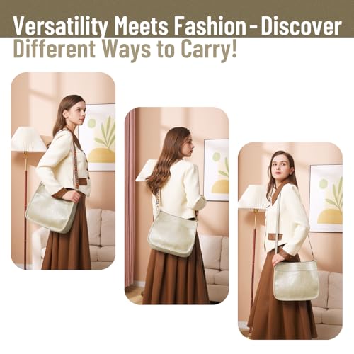 Image of WOOMADA Crossbody Bags for Women Vegan Leather Hobo Handbag Trendy Shoulder Bag with 2 Adjustable Strap(1pc-beige)