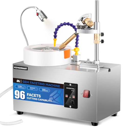 Mxmoonant Gem Faceting Machine, 0-2980rpm Adjustable Speed, 96 Divisions Index Wheel for Precise Manipulation, Equipped with a Splash Guard & LED Light, Ideal for Beginner Grinding of Gem, Jade