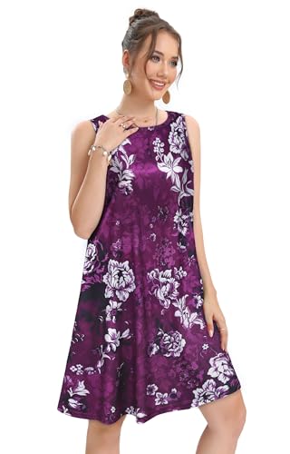 Image of elescat Women's Summer Dresses 2026 Beach Casual Sleeveless Floral Print Tank Loose Sundress with Pocket