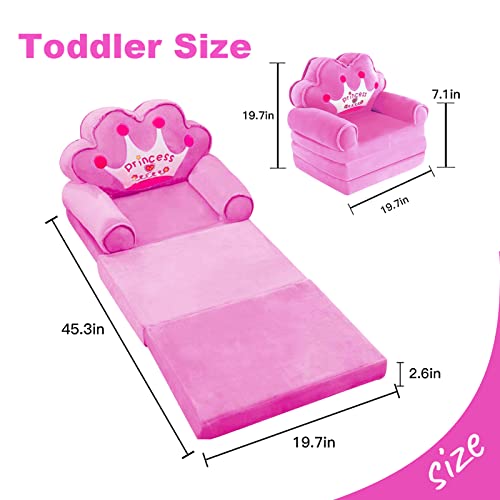 Moonbeeki Kids Couch Fold Out, Foldable Princess Chair For Toddlers 1-3, Sofa Bed For Kids Folding Toddler Bed Lounger Chair For Bedroom, Toddler Couch Bed For Girl (Pink) #TOP3