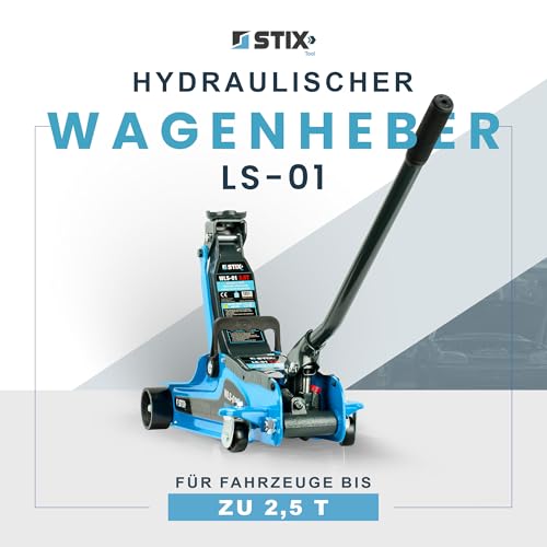 STIX Wagenheber Hydraulisch - Rangierwagenheber 2,5 T - Wagenheber Flach - Hubhöhe 85-365mm, 360°...