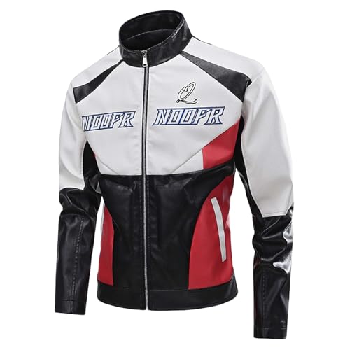 Chaqueta de motorista vintage para hombre con cuello alto