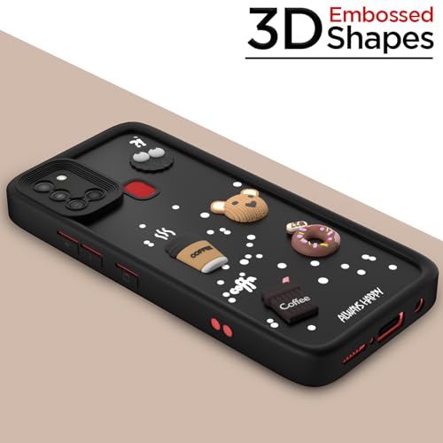 Image of Pikkme Back Cover for Samsung Galaxy A21s | 3D Cartoon Silicone Case Cute & Fun Full Protective Bumper Cover (Black)