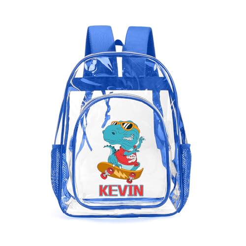 Ecautly Personalized Clear Backpack for Boys, Custom Kids Clear Backpack Backpacks for School Water Resistant PVC Waterproof Transparent Backpacks for Office Travel Outdoor, Back to School Gifts