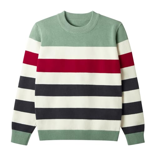 Danny D Boys Pullover Stripe Sweater Crew Neck Long Sleeve Knit Sweater for Child Toddler 4Years -9Years (US, Age, 5 Years, Green)