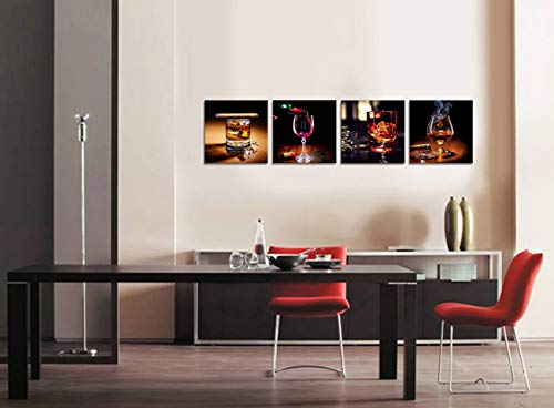 Kitchen Decorations Coffee Decor Wine Cup Cigar Pictures Canvas Art Home Decor Framed Art Ready To Hang - 4 Panels Modern Artwork For Walls Painting Canvas Pictures For Dining Room Kitchen Wall Decor #TOP1