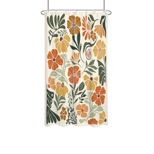 RTFEVG Boho Floral Shower Curtain Stall Small Half Single Mini Vintage Retro Orange Flower Cute Colorful Fun Abstract Pretty Aesthetic Fabric Cloth Bathroom Decor Set 36x72 inch Polyester 7 Hooks
