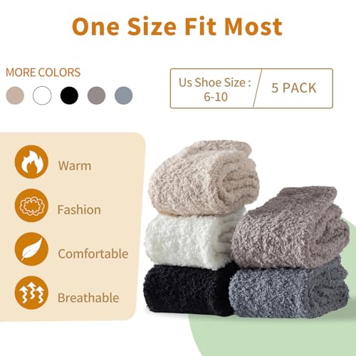Fuzzy Socks for Women, Winter Slipper Socks for Women 5 Pairs Business | Warm Fuzzy Socks Cozy Sock for Women Perfect for Winter Holiday House Indoor‑Outdoor Use - image 4