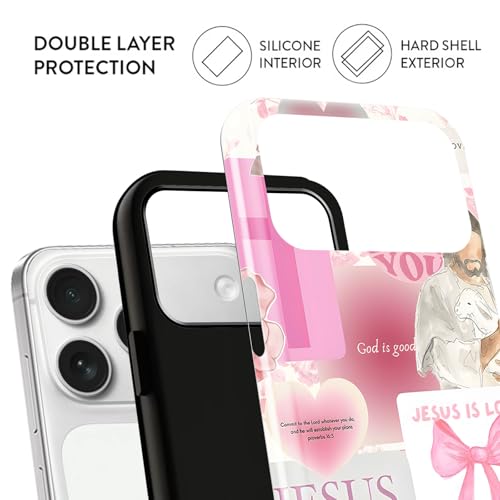 Coque rigide et TPU souple iPhone 17 Pro finition premium Jésus Croix