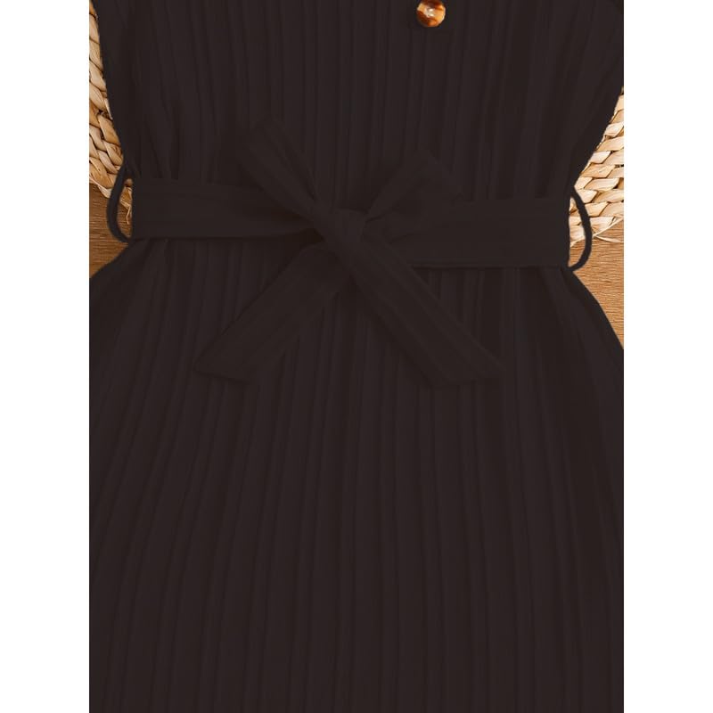 Image of Niren Enterprise Girls Fit And Flare Knee Length Striped Round Neck Sleeveless Dress with Waist Belt and String Purse