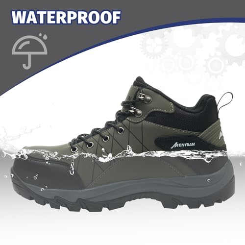 Image of Men's Waterproof Steel Toe Work Boots | Durable Slip-Resistant Puncture-Proof Outsole, Wide Width Sizes for Industrial Construction Outdoor Use