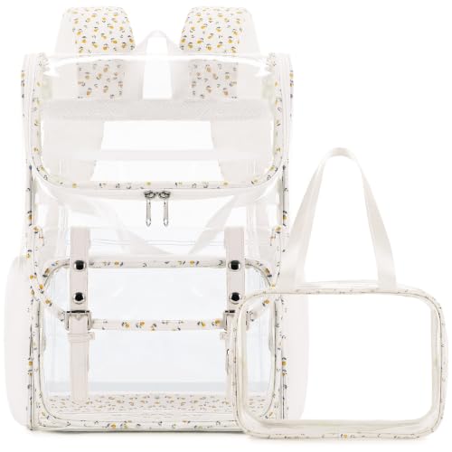 Image of DIGOBAY Clear Backpack with Lunch Bag, Corduroy Clear Bookbag Heavy Duty | Clear Backpack for Girls Women See Through Transparent Backpacks for Stadium Events College Travel Work, Yellow Floral