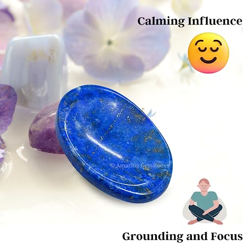 Image of Amazing Gemstone Lapis Lazuli Worry Stone, Healing Crystals - Piedra Crystal Fidget for Gift, Meditation, Calming, Relaxation, Stress Relief