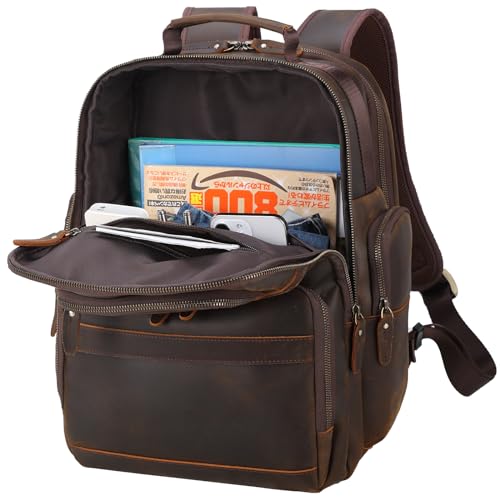 TIDING Men's Vintage Leather Backpack 15.6" Laptop Bag Large Capacity Business Travel Hiking Shoulder Daypacks3
