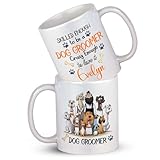 LASNECK Personalized Choose Name Dog Grooming Tea Mug, Customized Pet Groomer Porcelain Cup, Lovely Grooming Salon Cup For Pet Lovers, Dog Enthusiasts White Mug, Animal Decorative Cup