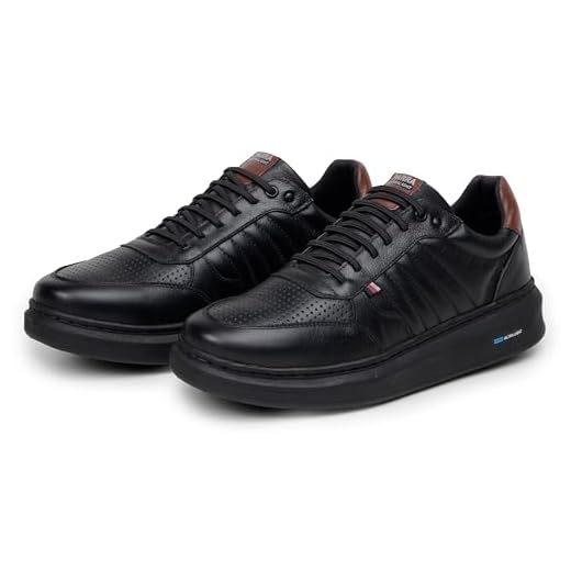 Tênis Masculino Casual 100% Em Couro Legítimo Sapatenis Moderno 1070 (Preto-Preto, BR, Adulto, Numérico, 41)