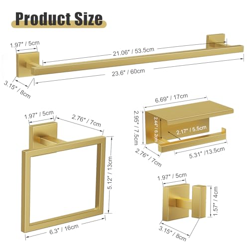YACVCL-5-Pieces-Brushed-Gold-Bathroom-Hardware-Accessories-Set-Stainless-Steel-Bathroom-Towel-Bar-Set-Towel-Holder-Set-for-BathroomUpgraded-Toilet-Paper-Holder-with-ShelfWall-Mounted-236