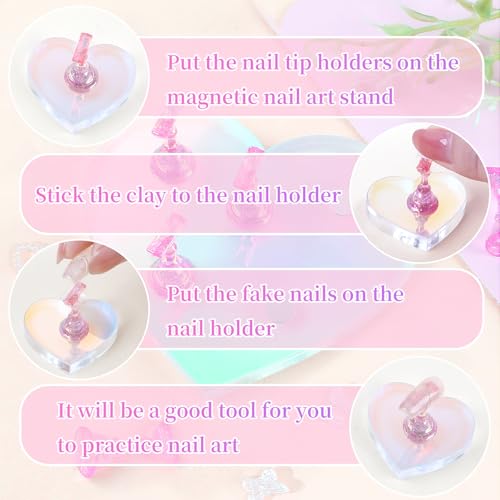ASTONFOG Suporte de Unha para Press Ons, 2 Conjuntos de Suporte de Unha Em Forma de Coração para Pin