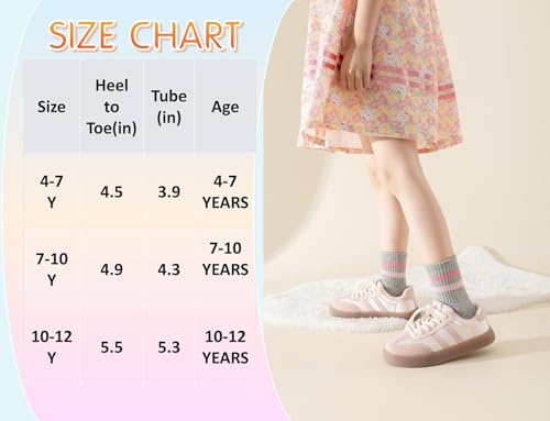 Girls Socks Kids Pink Crew Athletic Socks with Hearts Striped 4 Pairs for Children 4-12 Years4