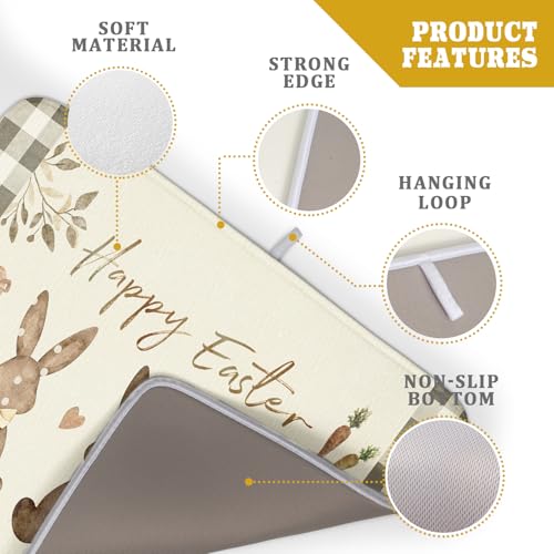 Giwawa Happy Easter Dish Drying Mat for Countertop, 18"x24" Cute Bunny Rabbits Eggs Carrot Dish Drainer Mats, Bufflao Plaids Fast Dry Microfiber Large Dish Drying Pad Kitchen Accessories Decor by Giwawa - Image 4