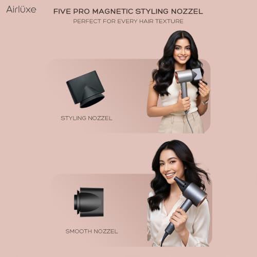 Image of Airluxe AirStorm BLDC Ionic Hair Dryer | 110,000 RPM High Speed Brushless Motor | Professional Hair Dryer for Women & Men | 9 Modes | Fast Drying | Frizz Control | 6 Amp household Plug